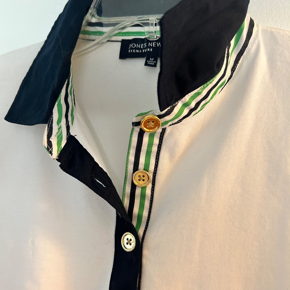 3/4 length sleeve Tee with Navy Collar and cuffs